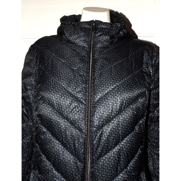 Michael Kors Packable Puffer Jacket Coat Hooded Signature All Over Print Medium - Picture 4 of 16